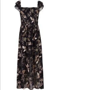 AllSaints Smocked Maxi Dress. Size 6. Black floral